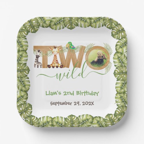 Two Wild Jungle Animals Photo Wood Second Birthday Paper Plates