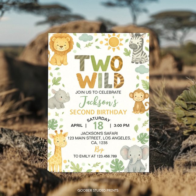 Two Wild Jungle Animals Safari 2nd Birthday Invitation (Creator Uploaded)