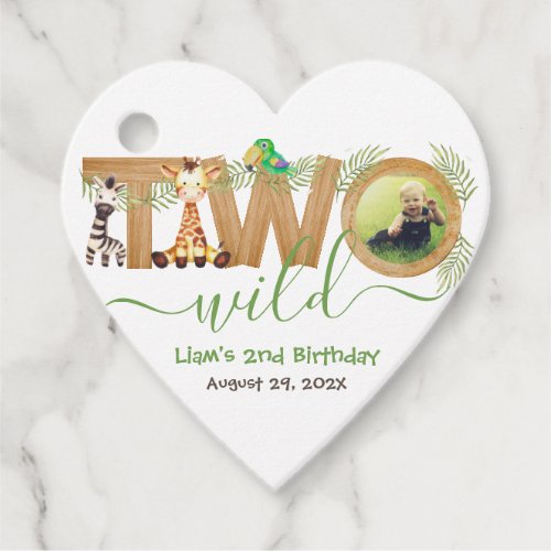 Two Wild Jungle Animals Second Birthday Photo Wood Favor Tags