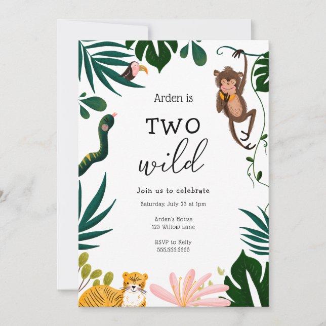 Two Wild Jungle Birthday Invitation (Front)