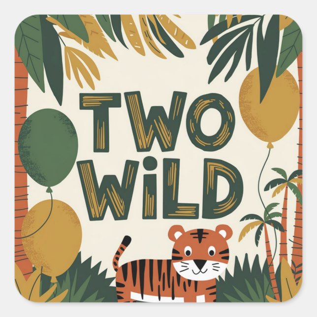 Two Wild Jungle Birthday Party Theme Square Sticker (Front)