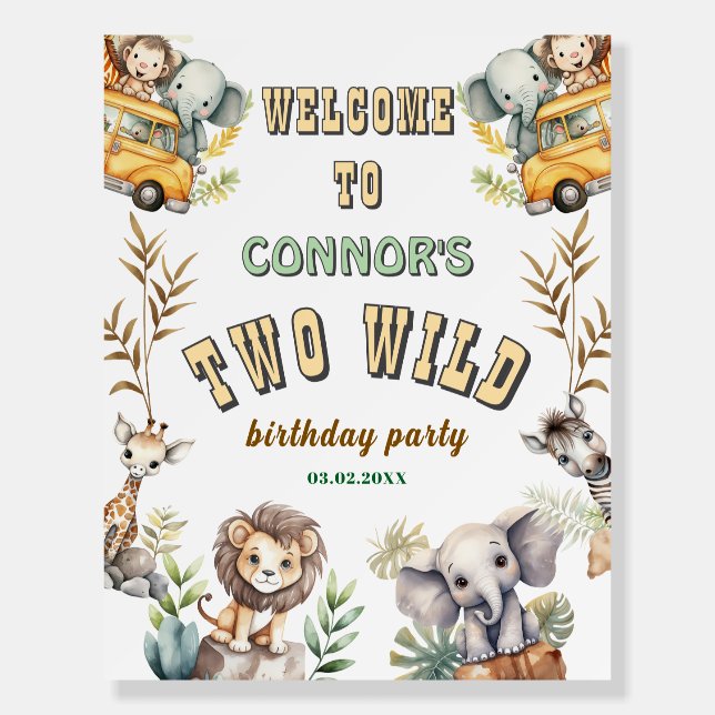 Two Wild jungle first birthday party Welcome sign (Front)