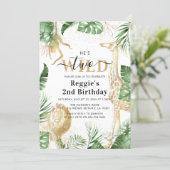 Two Wild Jungle Greenery & Gold 2nd Birthday Party Invitation (Standing Front)