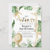 Two Wild Jungle Greenery & Gold 2nd Birthday Party Invitation (Front)