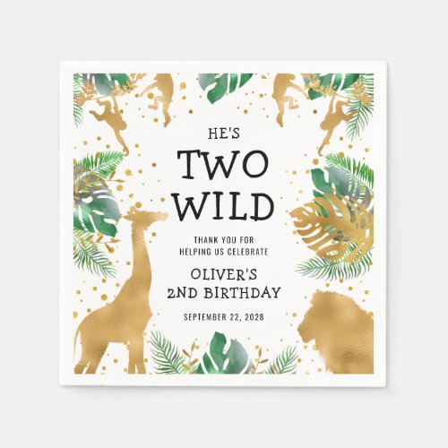 Two Wild Jungle Safari 2nd Birthday Party Napkins