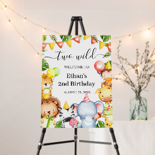 Two Wild Jungle Safari Animals 2nd Birthday Party Foam Board