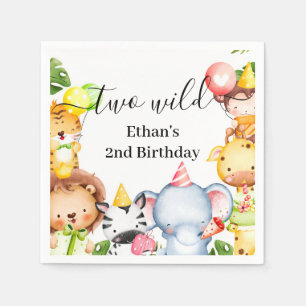 Two Wild Jungle Safari Animals 2nd Birthday Party Napkins