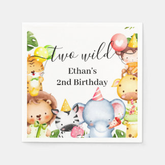 Two Wild Jungle Safari Animals 2nd Birthday Party Napkins