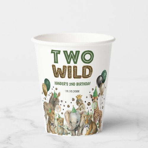 Two Wild Jungle Safari Animals 2nd Birthday Party Paper Cups