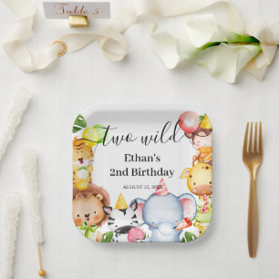 Two Wild Jungle Safari Animals 2nd Birthday Party Paper Plates
