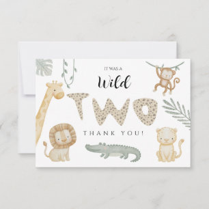 Two Wild Jungle Safari Animals 2nd Birthday Thank You Card