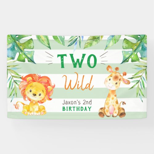 Two Wild Jungle Safari Boys Second Birthday Party Banner