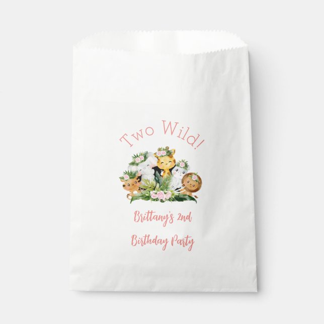 Two Wild Jungle Safari Girl 2nd Birthday  Favor Bag (Front)