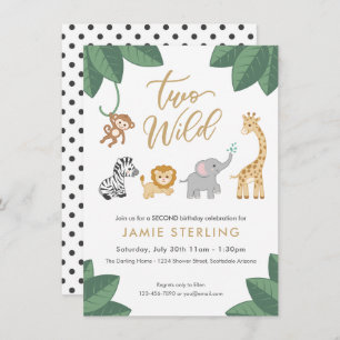 Two Wild Jungle Safari Second Birthday Invitation