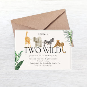 Two Wild Jungle Zoo theme Birthday Invitation