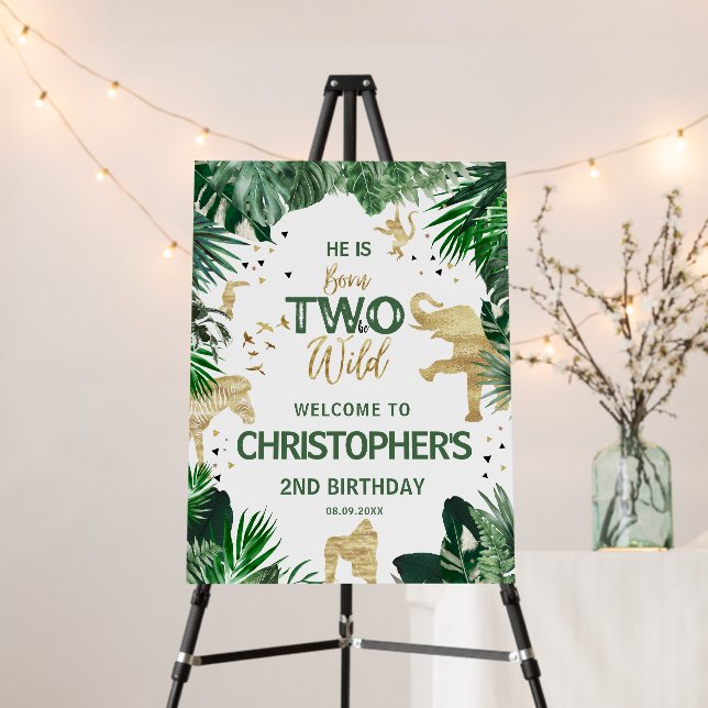 Two Wild Jungler kids 2nd Birthday Party Welcome Foam Board (In Situ (Stand))