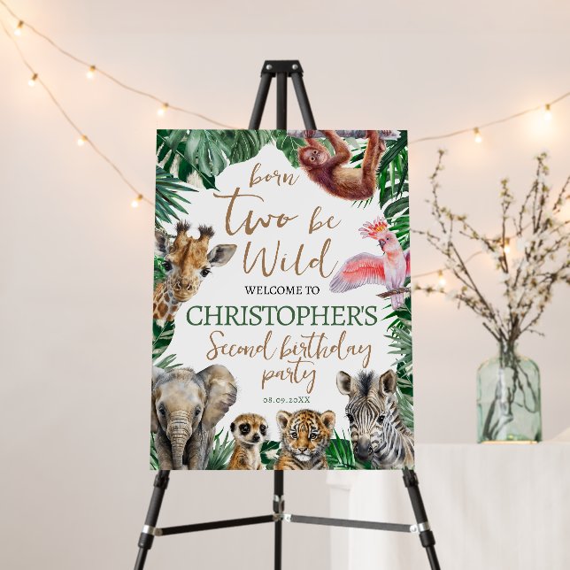 Two Wild Jungler kids 2nd Birthday Party Welcome Foam Board (In Situ (Stand))