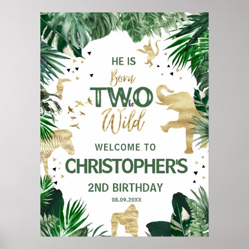 Two Wild Jungler kids 2nd Birthday Party Welcome Poster