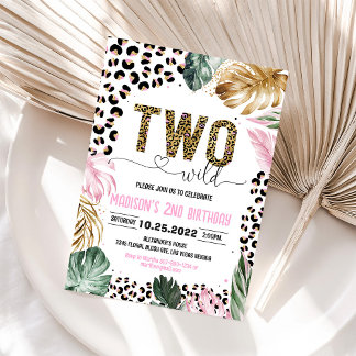 Two Wild Leopard Print Jungle Birthday Invitation