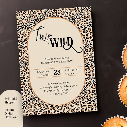 Two Wild Leopard Print Neutral 2nd Birthday Invitation