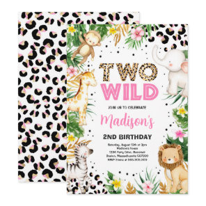 Two Wild Leopard Print Safari Animals 2nd Birthday Invitation
