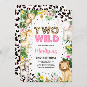 Two Wild Leopard Print Safari Animals 2nd Birthday Invitation