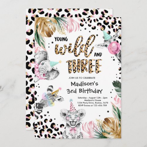 Two Wild Leopard Print Safari Animals Birthday Inv Invitation