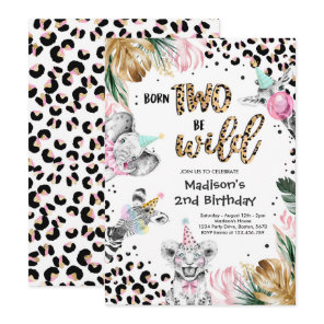 Two Wild Leopard Print Safari Animals Birthday Invitation