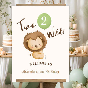 Two Wild Lion Green Balloon 2nd Birthday Welcome Foam Board