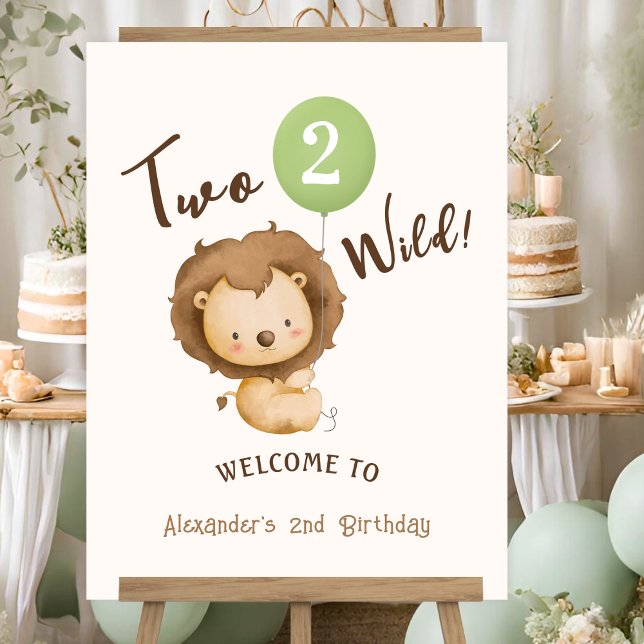 Two Wild Lion Green Balloon 2nd Birthday Welcome  Foam Board (Creator Uploaded)