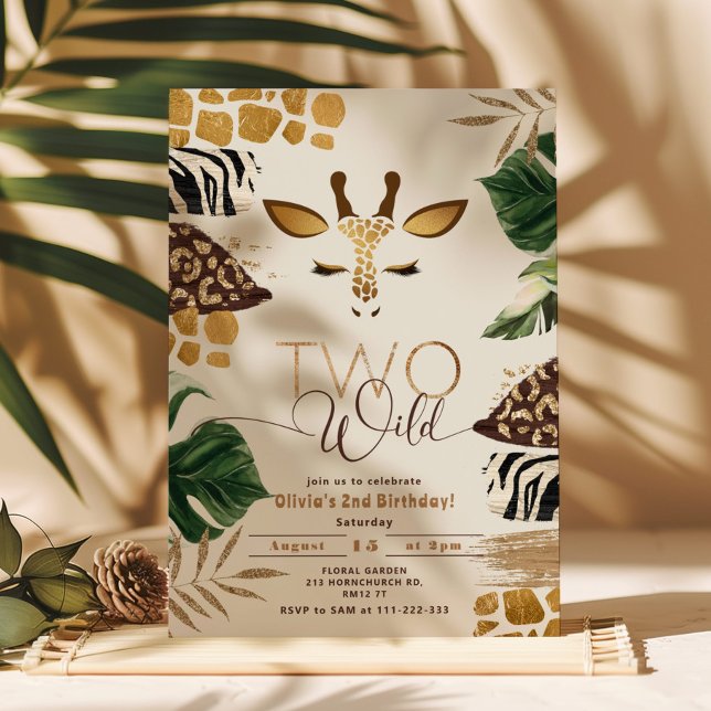 Two wild Modern Safari gold 2nd birthday Invitation (Creator Uploaded)
