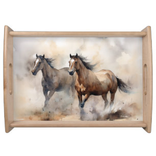 “Two Wild Mustangs ” Dusty Western Watercolour Serving Tray