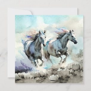 Two Wild Mustangs Race Against the Wind  Thank You Card
