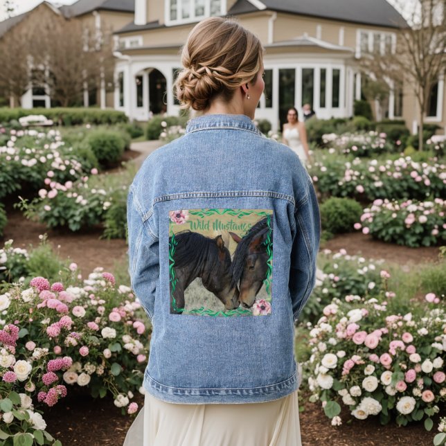 Two Wild Mustangs  Showing Affection Denim Jacket  (Wedding Back)