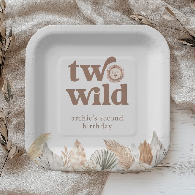 Two Wild Neutral Leaves Birthday Paper Plates (Zazzle Two Wild Retro Neutral Leaves Birthday Paper Plates)