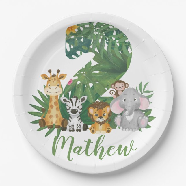 Two Wild One 2nd Birthday Jungle Safari Paper Plates (Front)