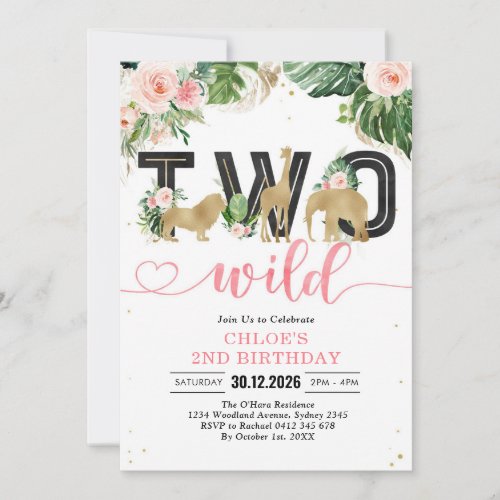 Two Wild Party Animals 2nd Birthday Invitation