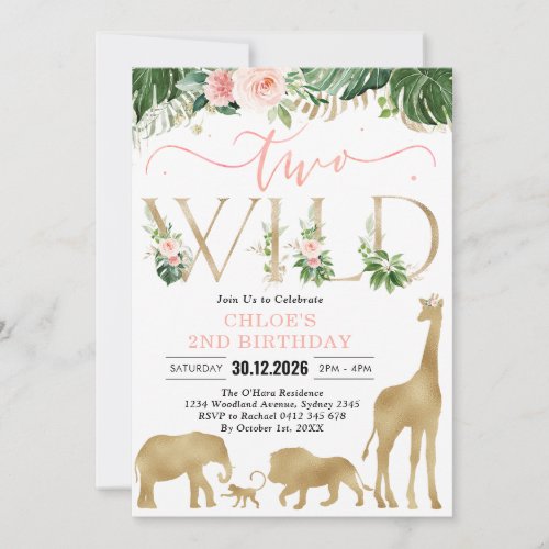Two Wild Party Animals 2nd Birthday Invitation