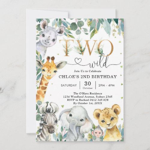 Two Wild Party Animals 2nd Birthday Invitation
