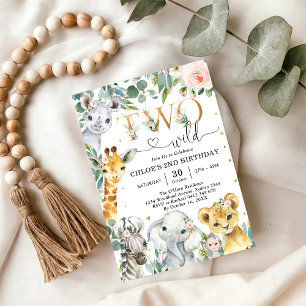 Two Wild Party Animals 2nd Birthday Invitation