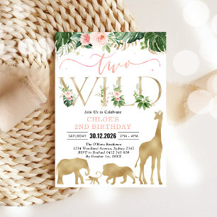 Two Wild Party Animals 2nd Birthday Invitation