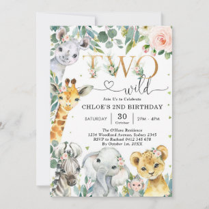 Two Wild Party Animals 2nd Birthday Invitation