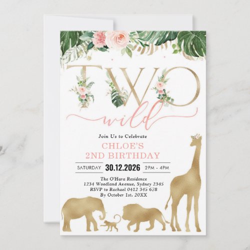 Two Wild Party Animals 2nd Birthday Invitation