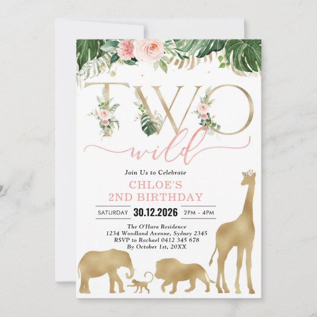 Two Wild Party Animals 2nd Birthday Invitation (Front)