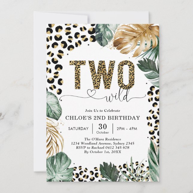 Two Wild Party Animals Leopard 2nd Birthday Invitation (Front)