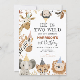 Two Wild Party Jungle Safari Animals Birthday Invitation