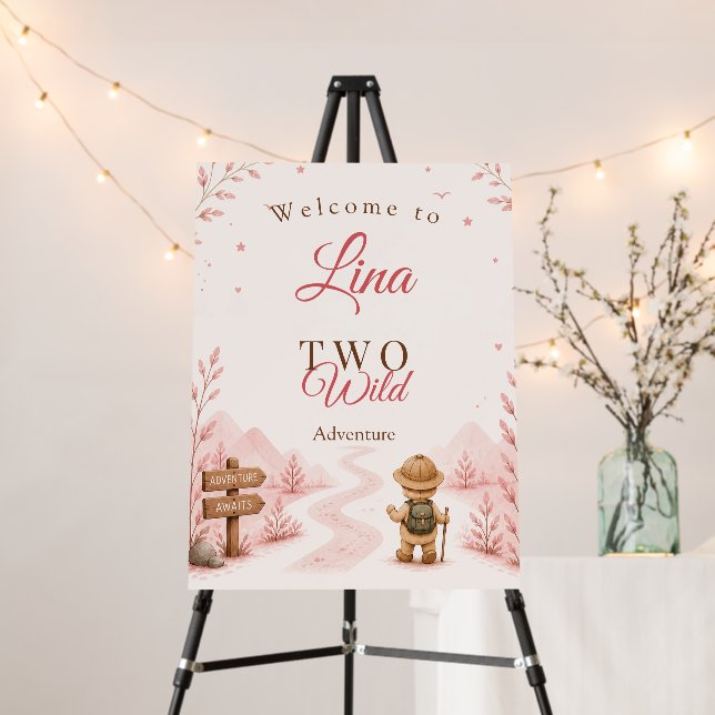 Two Wild Pink Boho Birthday Welcome Sign (In Situ (Stand))