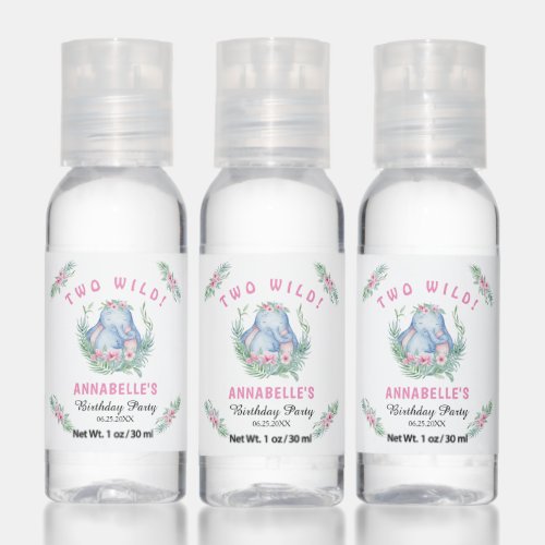 Two Wild Pink Elephant Girls 2nd Birthday  Hand Sanitizer