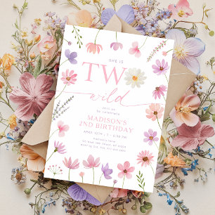 Two Wild Pink Purple Wildflowers Second Birthday Invitation