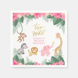 TWO WILD - Pink Safari Girl's SECOND Birthday Napkins